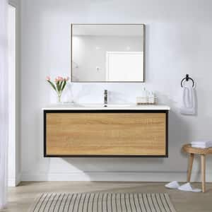 36 in. W x 18 in. D x 15 in. H Wall-Mounted Bath Vanity in Oak with White Ceramic Top