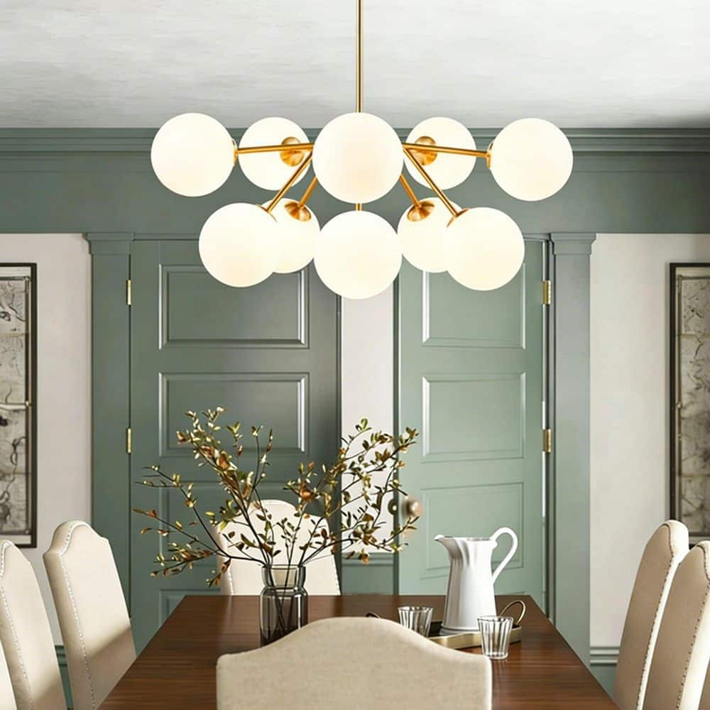 Merra 10-Light Vintage Gold Linear Sputnik Chandelier with Round