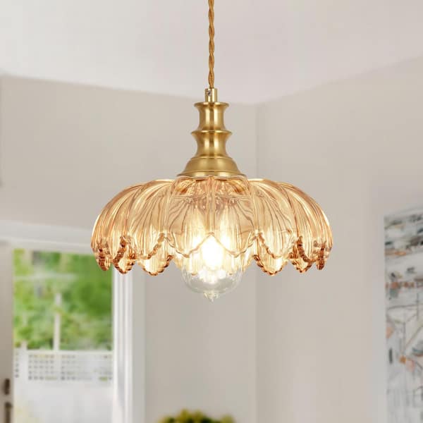 Jasslynn 60W Amber Glass Modern Pendant Light with Thickened Shade for Kitchen Kitchen Bedroom and Dining Room