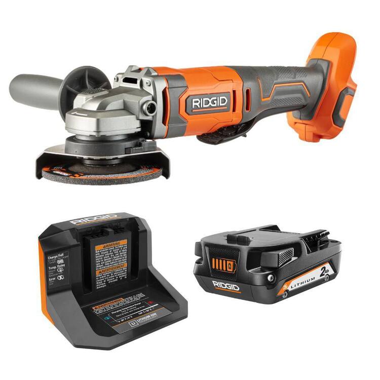 RIDGID 18V Cordless 4-1/2 in. Angle Grinder Kit with 2.0Ah Battery and Charger