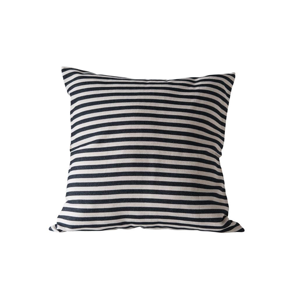 26" Black and Cream Cotton Striped Square Throw Pillow