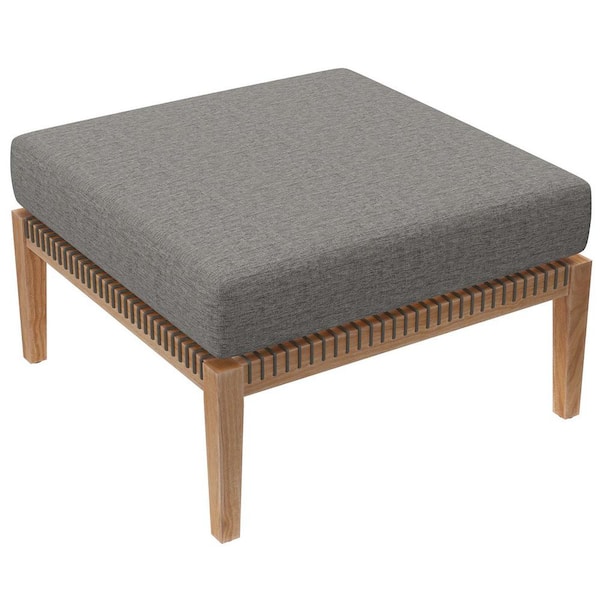 MODWAY Clearwater Outdoor Patio Teak Wood Ottoman in Gray Graphite