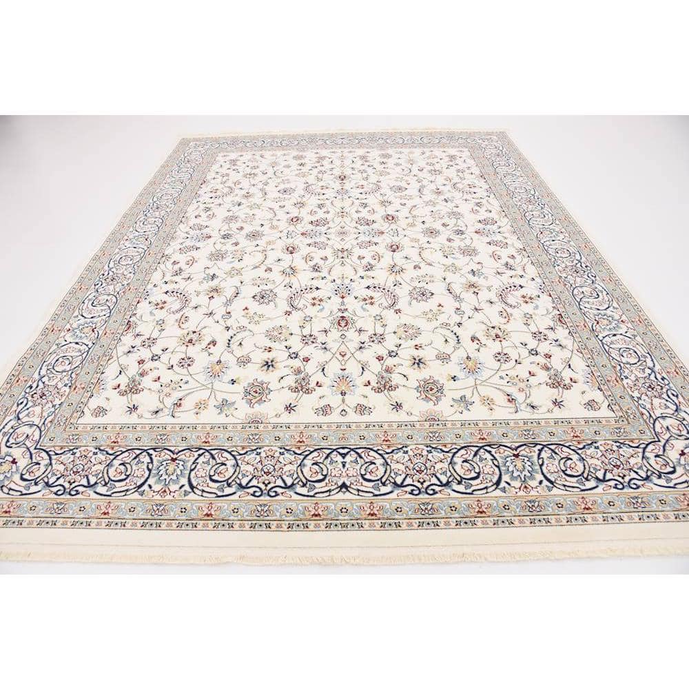 Ivory Floral Motif Synthetic 8' x 10' Area Rug