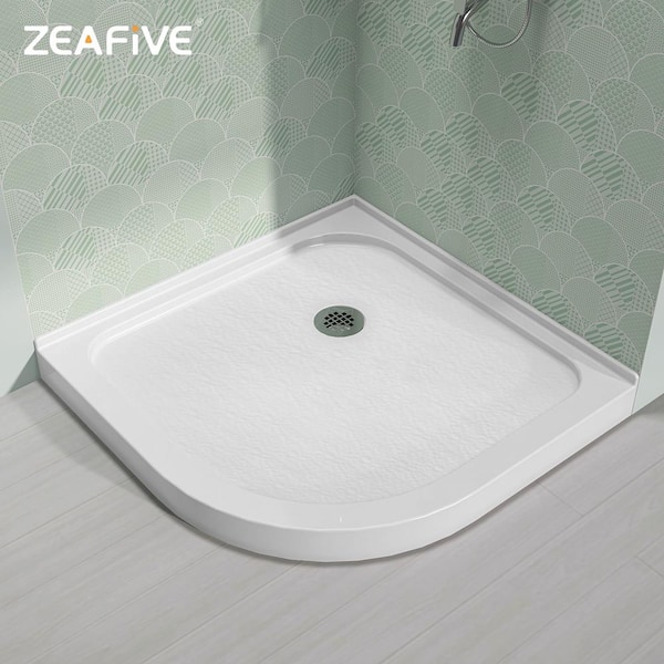 Zeno 36 in. L x 36 in. W Sector Corner Shower Pan Base with Corner Drain in White Acrylic Non-Slip RV/Bathroom Tray