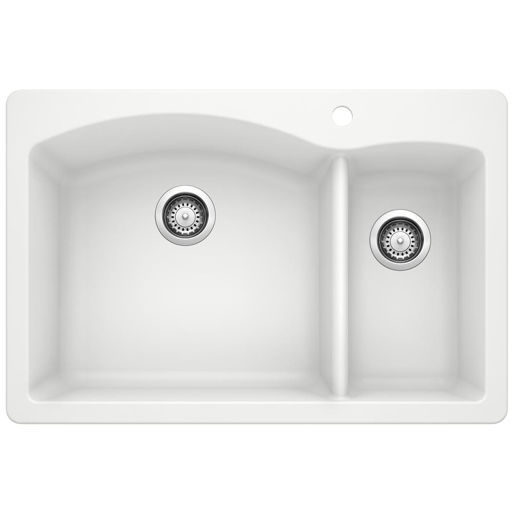 DIAMOND 33 in. Drop-In/Undermount Double Bowl White Granite Composite Kitch