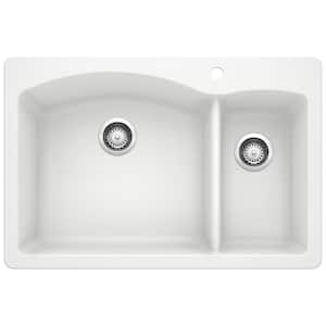 DIAMOND 33 in. Drop-In/Undermount Double Bowl White Granite Composite Kitchen Sink