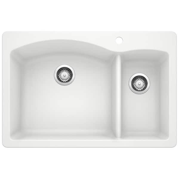 Blanco DIAMOND 33 in. Drop-In/Undermount Double Bowl White Granite Composite Kitchen Sink