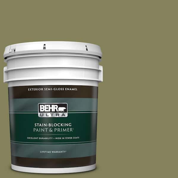 BEHR ULTRA 5 gal. #PMD-47 Martini Olive Semi-Gloss Enamel Exterior Paint & Primer