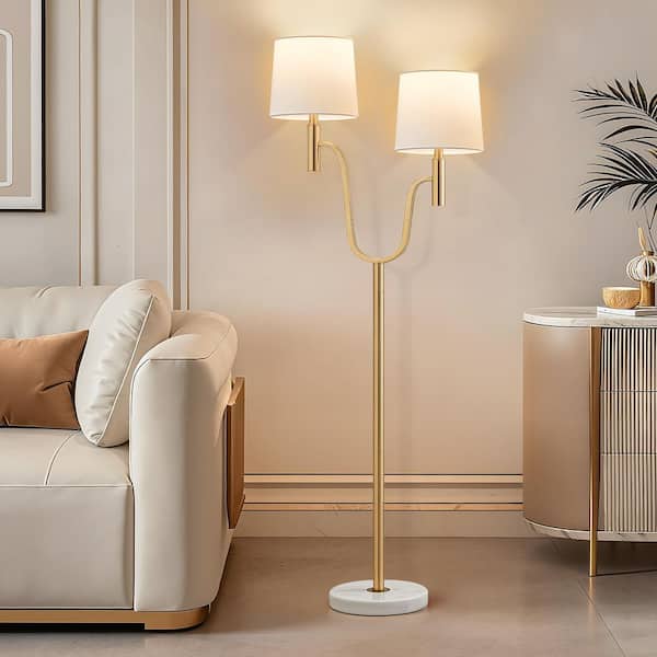 63.5 in. Gold Tree-Shaped Floor Lamp, 2-Light, Foot Step Switch, for Living Room, Bedroom, Office