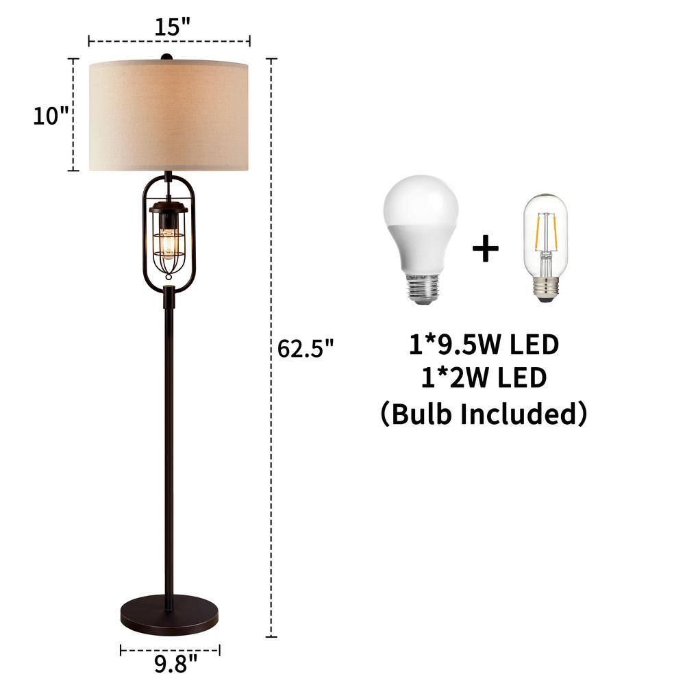 62.5" Bronze Arc Floor Lamp with Lantern Night Light