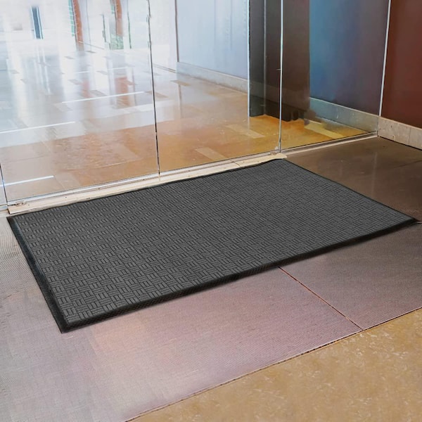 Envelor Indoor Outdoor Doormat Black 24 in. x 36 in. Checker Half Round Floor Mat, Checker - Black