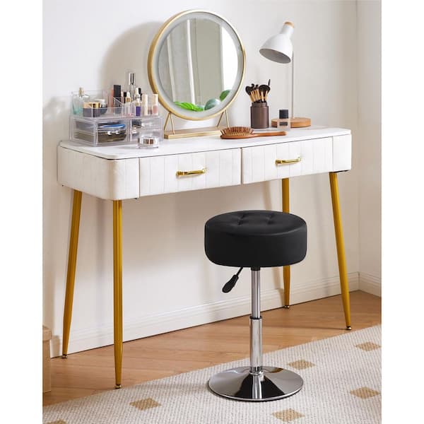 leather dressing table stool Small Leather Dressing Table Stool Unbranded Black Faux Leather 21 Tall  Makeup Vanity Stool Round Tufted