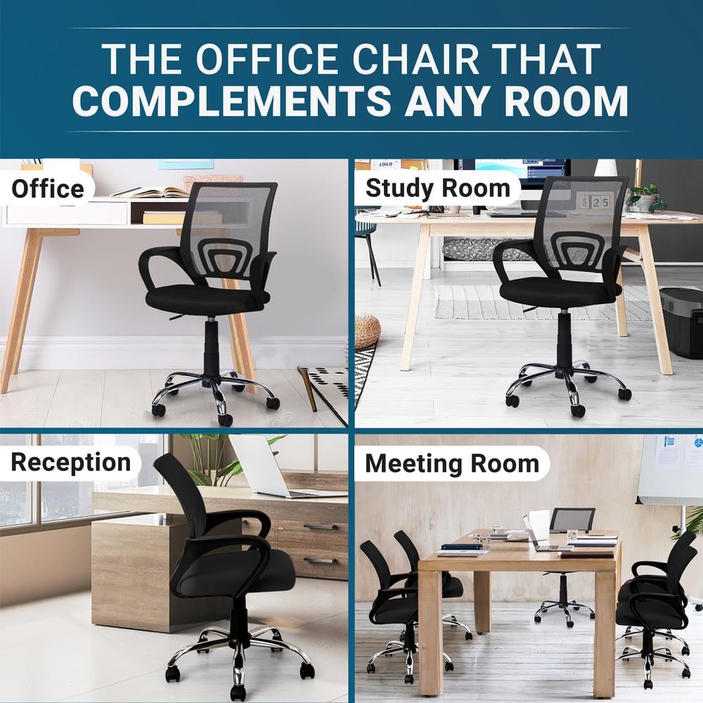 Black Height Adjustable Executive Office Mesh Mid-Back Swivel Chair with Armrest, Lumbar Support - Thumbnail 4