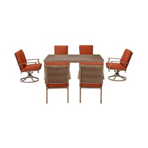 Geneva Brown Wicker Outdoor Patio Stationary Dining Chair with CushionGuard Quarry Red Cushions (2-Pack)