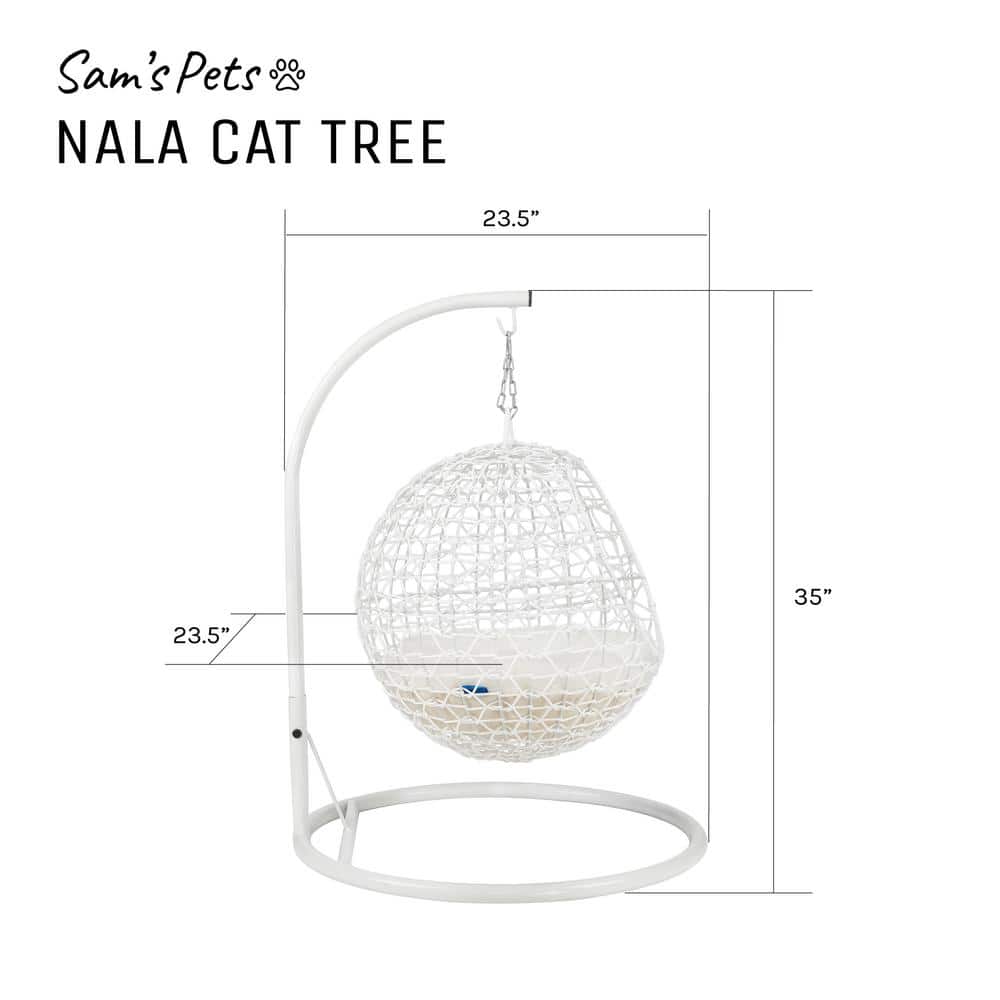 Medium White Rattan Hanging Egg Cat Bed