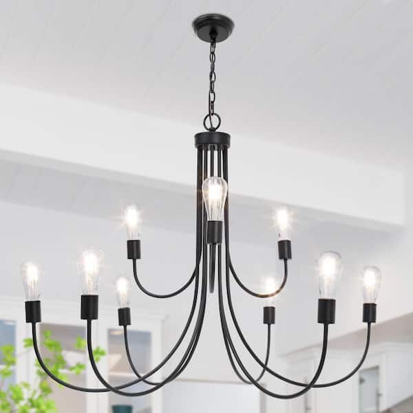 LNC 51 in. Modern 9-Light Black Island Tiered Chandelier Contemporary Oversized Living Room Dining Room Hallway Hanging Lamp