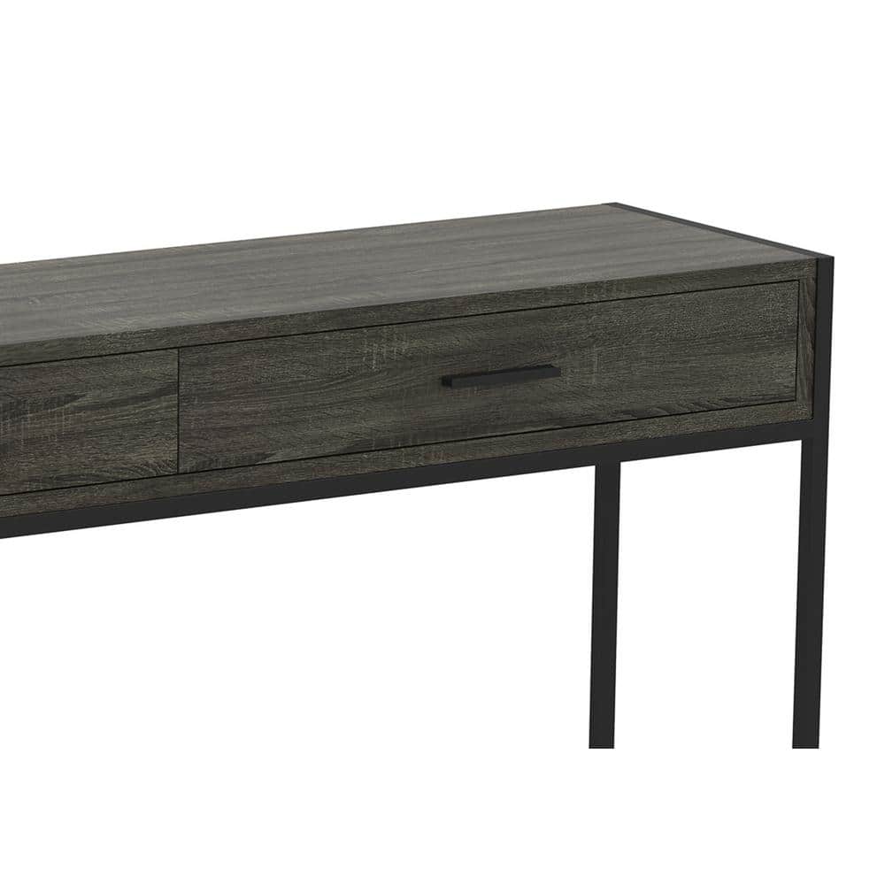Modern Black Metal and Dark Grey Wood Console Table with Storage