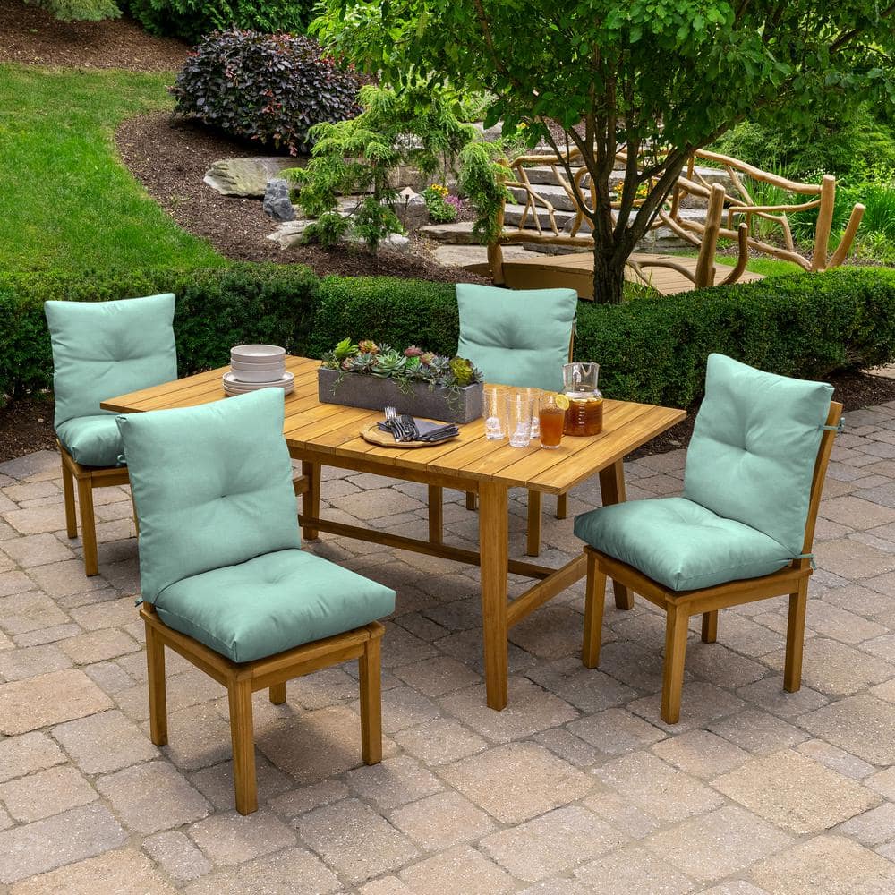 Aqua Green Polyester Outdoor Dining Chair Cushion with Ties