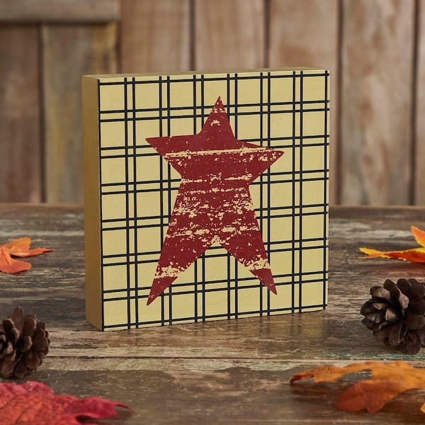 Prim Star 5 in. x 5 in. Burgundy on Tan Base MDF Wall Art