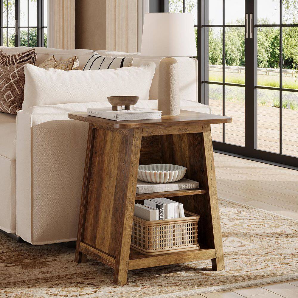 Kerlin 21.6 in. Brown Rectangle Engineered Wood End Table with Storage Shelves - thumbnail 4