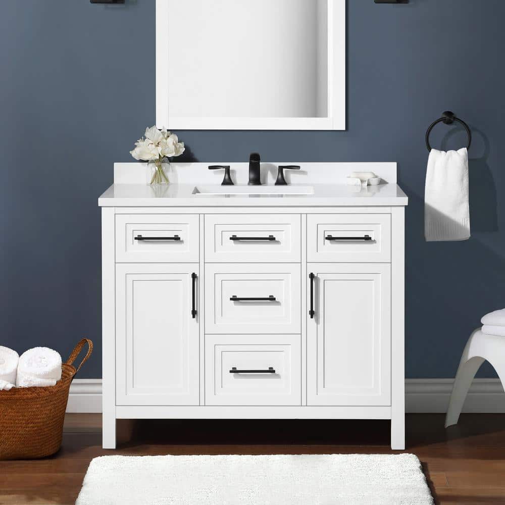 Home Decorators Collection Mayfield 42 in. W x 22 in. D x 34 in. H Single Sink Bath Vanity in White with White Engineered Stone Top -  Mayfield 42W