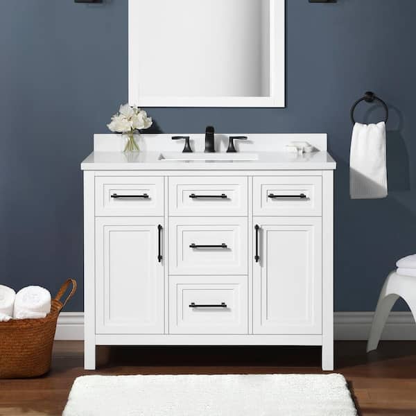 Home Decorators Collection Mayfield 42 in. W x 22 in. D x 34 in. H Single Sink Bath Vanity in White with White Engineered Stone Top