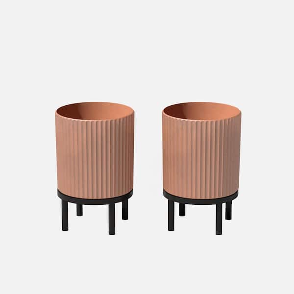 Veradek Demi 12 in. Raised with Stand Round Terracotta Plastic Planter with Black Stand (2 Pack)
