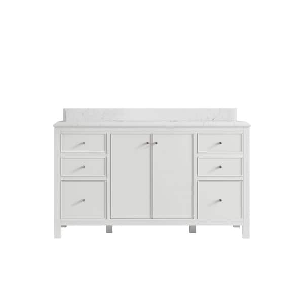 Willow Collections Chicago 60 in. Single Sink Freestanding White Bath Vanity with Empira White Qt. Top Unassembled