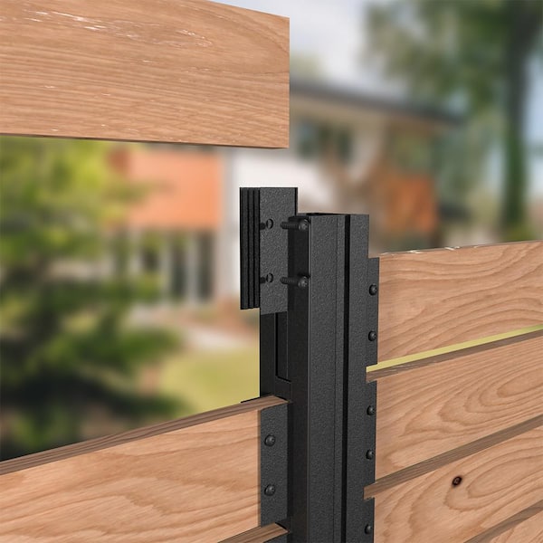 1 in. x 4 in. Matte Black Aluminum Wood Board Bracket Modular Fencing for An Outdoor Privacy Fence System