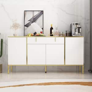 White Wavy Paint Finish Floor-Standing Sideboard Cupboard with 4-Doors 2-Drawers Adjustable Shelves