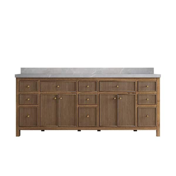 Willow Collections Sonoma Teak 84 in. W x 22 in. D x 36 in. H Double Sink Bath Vanity in Dark Teak with 2" Light Quartz Top