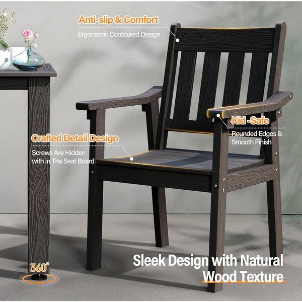 Mximu Black Plastic Outdoor Patio Dining Chairs with Armrest (Set