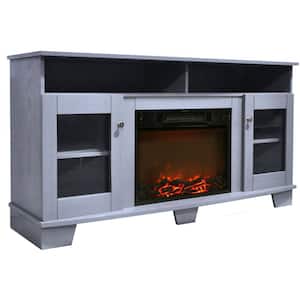 Savona 59 in. Electric Fireplace with Charred Log Display in Blue