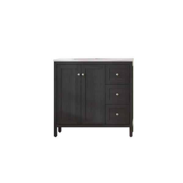 35 in. Freestanding Black Bath Vanity with White Cultured Marble Top Unassembled