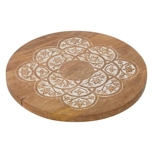 Brown Intricately Carved Floral Decorative Cake Stand