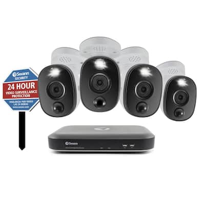 8-Channel 4K UHD 2TB DVR Security Camera System with 4 Motion Activated LED Wired Bullet Cameras and Yard Stake