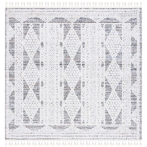SAFAVIEH Chapel 7 ft. x 7 ft. Black/Ivory Geometric High-Low Square Area Rug