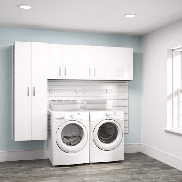 Flow Wall Modular Laundry Room Storage Set with Accessories in White  (4-Piece) FCS-9612-4W - The Home Depot