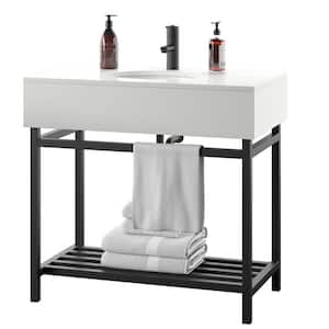 36 in. W x 20 in. D x 34 in. H Bath Vanity in Black with Stone Vanity Top in White with White Basin
