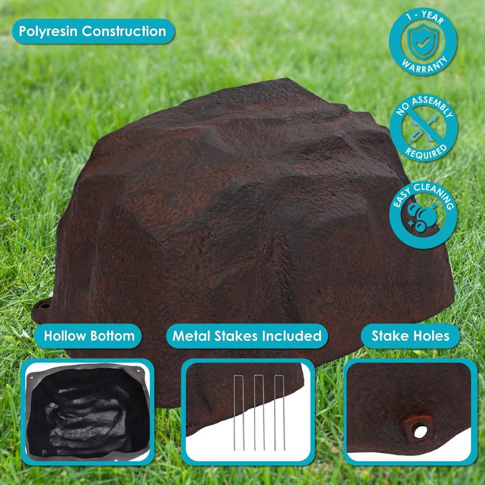Brown Polyresin Low-Profile Garden Rock Cover with Stakes