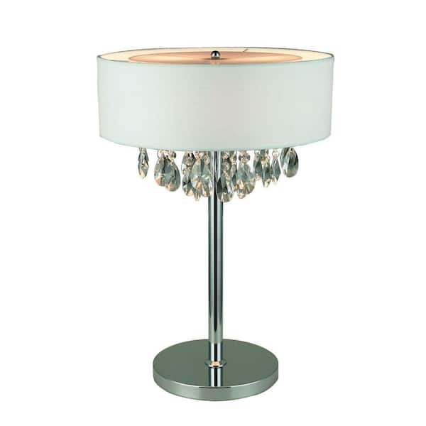 Elegant Designs 22.25 in. Chrome Table Lamp with White Ruched Fabric Drum Shade