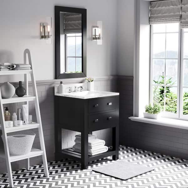 24 in. Vanity in Espresso with Marble Vanity Top in Carrara White and Mirror