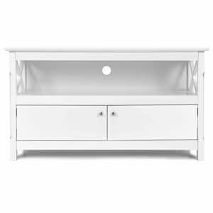 44 in. White TV Stand Wooden Cabinet Console with 2-Drawers Fits TV's up to 32 in.