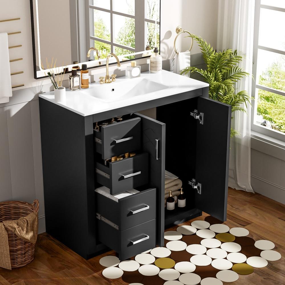 36 in. W x 18.3 in. D x 33.7 in. H Freestanding Bath Vanity in Black with White Ceramic Top(Unassembled) price history on PriceWatchPro