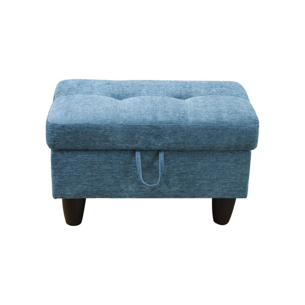 28.5 in. W Blue Flannel Polyester Blend Rectangle Ottoman with Storage