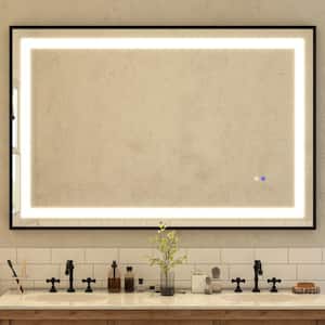 60 in. W x 40 in. H Rectangular Aluminum Framed Anti-Fog LED Lighted Wall Bathroom Vanity Mirror in Brushed Black