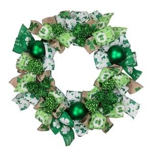 24 in. Unlit Ribbons and Shamrocks St. Patrick's Day Wreath