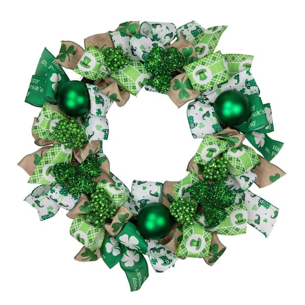 Northlight 24 in. Unlit Ribbons and Shamrocks St. Patrick's Day Wreath