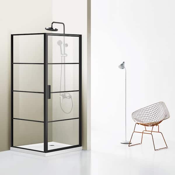 ROSWELL Sondrio 36 in. W x 76 in. H Corner Framed Pivot Shower Enclosure in Matte Black