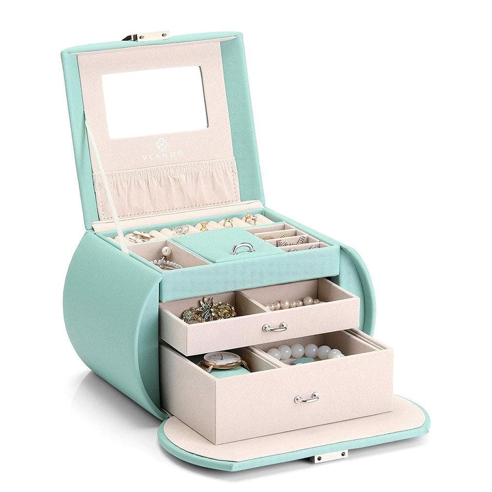 Princess Style 3-Layer Jewelry Box with Mirror, Green JOL2Z - The